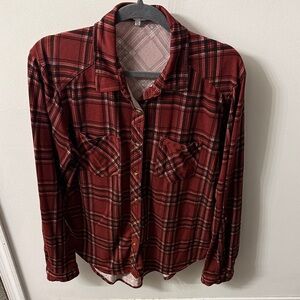 Eden & Olivia Burgundy and Gray Plaid Top